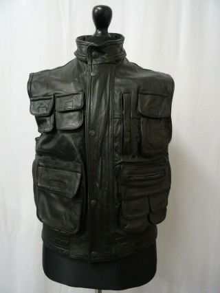 Vintage Leather Hunting Biker Waistcoat Gilet Vest 38r (s) Bj387