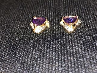 Vintage 14kt Yellow Gold Earrings With Tanzanite And Diamond