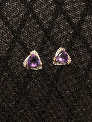 Vintage 14kt Yellow Gold Earrings With Tanzanite And Diamond 2