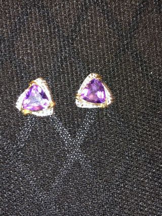 Vintage 14kt Yellow Gold Earrings With Tanzanite And Diamond 3