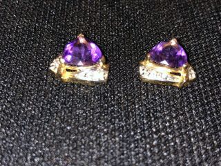 Vintage 14kt Yellow Gold Earrings With Tanzanite And Diamond 4