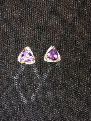 Vintage 14kt Yellow Gold Earrings With Tanzanite And Diamond 5