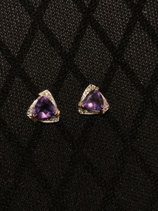 Vintage 14kt Yellow Gold Earrings With Tanzanite And Diamond 8