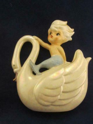 Vintage Norcrest Boy & Girl Mermaid Riding on Swan Wall Plaque Set 3