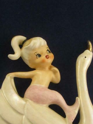 Vintage Norcrest Boy & Girl Mermaid Riding on Swan Wall Plaque Set 4