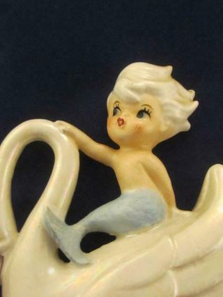 Vintage Norcrest Boy & Girl Mermaid Riding on Swan Wall Plaque Set 5