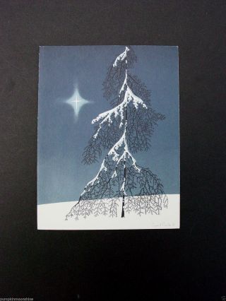 Vintage Eyvind Earle Xmas Greeting Card Snow Covered Spruce & Star,  Breathtaking