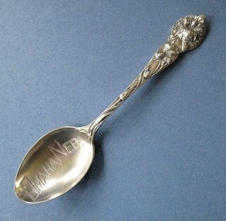 Vtg.  Sterling Silver Souvenir Spoon - - Omaha,  Nebraska - - Floral Motif Handle