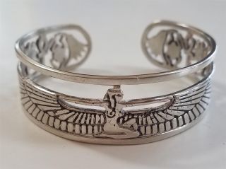 Egyptian Sterling Egyptian Revival Isis Cuff Bracelet