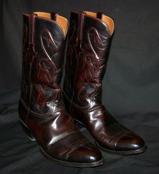 Vintage Lucchese Cowboy Boots Mens (13 E Black Cherry)