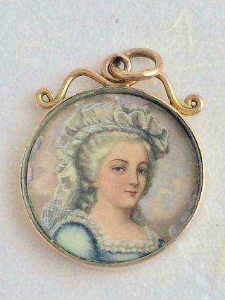 Antique Victorian Painted Enamel Portrait Miniature 9ct Gold Pendant Locket