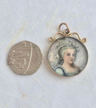 Antique Victorian Painted Enamel Portrait Miniature 9ct Gold Pendant Locket 2