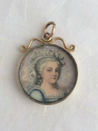 Antique Victorian Painted Enamel Portrait Miniature 9ct Gold Pendant Locket 3