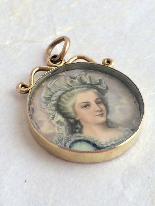 Antique Victorian Painted Enamel Portrait Miniature 9ct Gold Pendant Locket 5