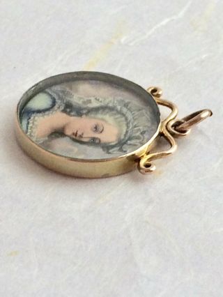 Antique Victorian Painted Enamel Portrait Miniature 9ct Gold Pendant Locket 7