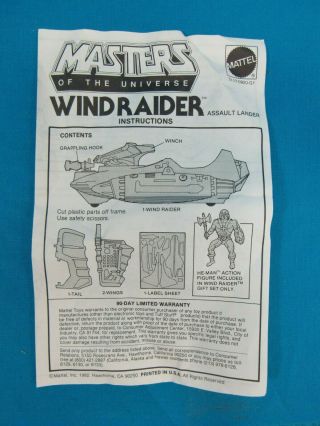 Vintage Masters of the Universe MOTU He - Man Wind Raider Mattel 7