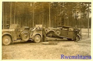 Fantastic Wehrmacht Soldiers On Staff Car In Woods By Horch 901 Pkw Car