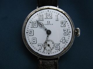 Vintage Silver Omega Trench Watch,  Large Size,  36mm,  Spares.  No Bezel.