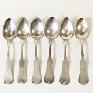 Jaccard & Co St.  Louis Mo 6 Southern Fiddle Coin Silver Tea Spoons,  No Mono