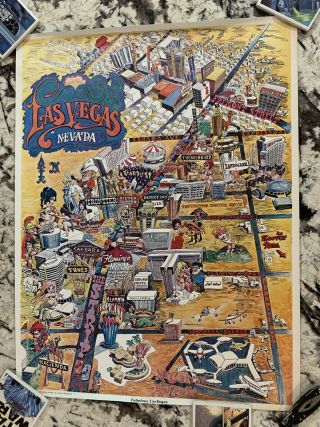 Vintage 70’s Las Vegas Strip City Map Travel Poster Ceasars Stardust Tropicana