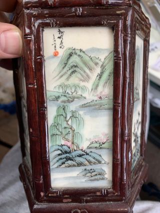 vintage chinese hand printed table screen and brush pot 3