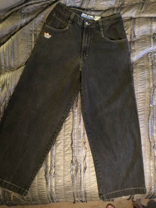 Jnco Black Denim Pants 34w 32l Vintage 90s Skater Punk Raver Urban Goth