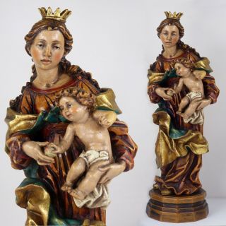 Vintage Anri Wood Carving Virgin Mary Madonna & Child Jesus Carved Statue