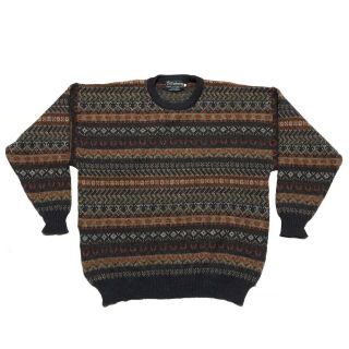 Vintage Burberry 100 Wool Crewneck Sweater Size Large Fair Isle