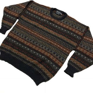 Vintage Burberry 100 Wool Crewneck Sweater Size Large Fair Isle 2