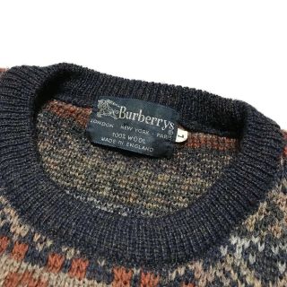 Vintage Burberry 100 Wool Crewneck Sweater Size Large Fair Isle 4