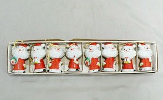 Vintage Holt Howard Set Of 8 Porcelain Santa Claus Ornaments Japan