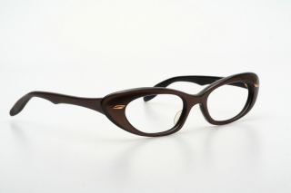 Vintage 1960s Slightly Cateye Eyeglasses By Viennaline,  In Brown - Black Eg 1 - 7