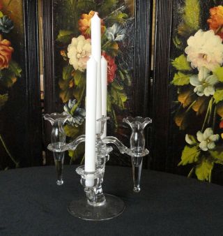 Vintage Candelabra Centerpiece - Cambridge Glass Arms Set - Candle Vase Epergne