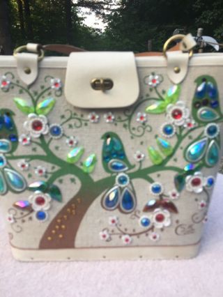 Vintage Enid Collins Of Texas Jeweled Purse Handbag Sittin’ In A Treetop Birds