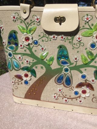 Vintage Enid Collins of Texas Jeweled Purse Handbag Sittin’ In A Treetop Birds 5