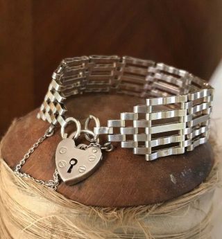 Vintage Sterling Silver Birmingham Heart Padlock Charm Bracelet