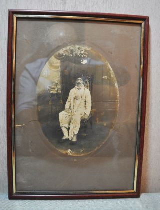 Old Antique Vintage Black & White Photograph India King With Frame