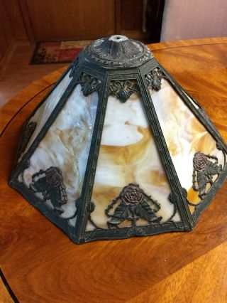 Vintage Heavy Metal Slag Glass Lamp Shade