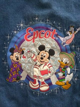 Vtg Walt Disney Epcot Varsity L Denim Jacket Size Xxl Rare Cond Heavy