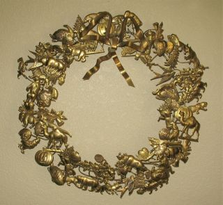 Vintage Petites Choses 15 " - 16 " Dresden Brass 70 Piece Wreath Of All Seasons