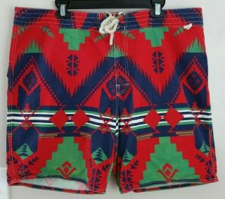 Vtg 80’s Polo Ralph Lauren Tribal Cotton Board Shorts Size 40 Red/blue/green