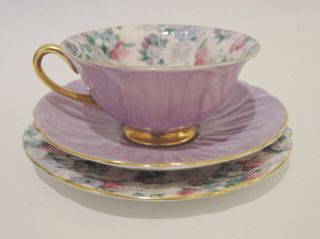 Vintage Shelley Oleander Summer Glory Trio Tea Cup,  Saucer & Plate Lavender Gold