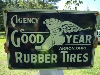 Vintage 1917 Goodyear Rubber Tires Porcelain Tires Sign Akron,  Ohio