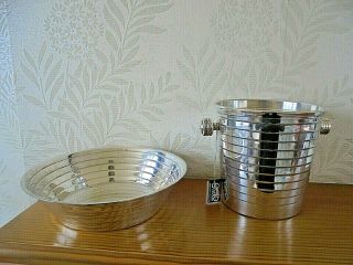 Vintage French Silver Plated Ice Bucket & Bowl 3