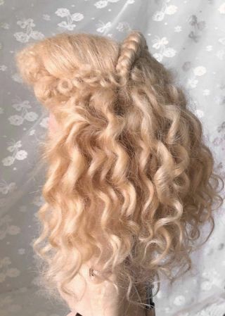 Vintage Blonde Mohair Doll Wig Bramble & Pinegar Braid Ringlets Handmade 10 1/2 5