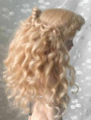 Vintage Blonde Mohair Doll Wig Bramble & Pinegar Braid Ringlets Handmade 10 1/2 6