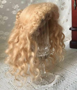 Vintage Blonde Mohair Doll Wig Bramble & Pinegar Braid Ringlets Handmade 10 1/2 8