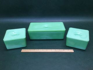 Set Of 3 Vintage Jeannette Jadeite Jadite Refrigerator Leftover Boxes W/ Lids