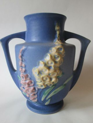 Flower Vase Vintage Roseville Art Pottery: Matte Blue Foxglove Pattern: Exc
