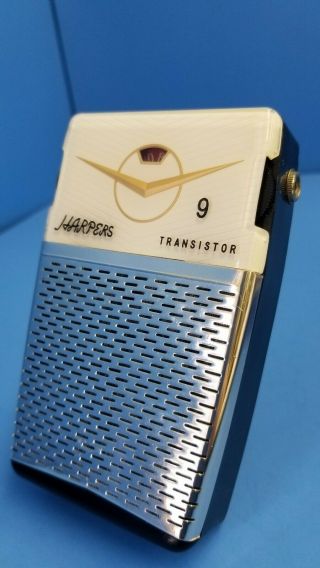 Vintage Harpers 9 Transistor (gk - 900) Pocket Radio.  Gorgeous Chevron Face